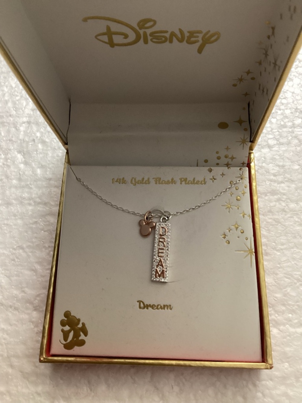 Disney Rose Gold Flash-Plated Crystal Mickey Mouse "Dream" Pendant Necklace - Picture 2 of 6